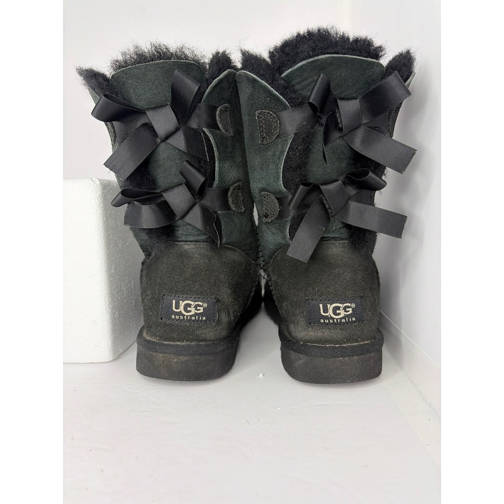 UGG Australia Bailey Bow II Black Suede Sheepskin Boots 1002954 Womens 7